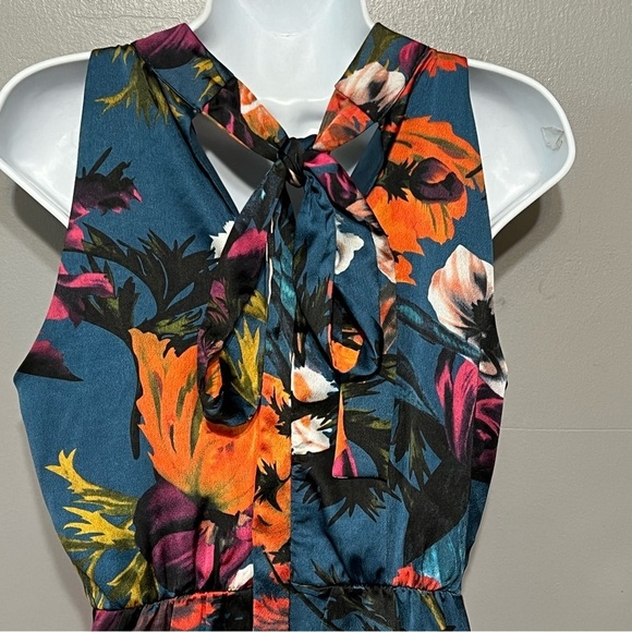 Sam Edelman Satin Midi Dress Elegant Floral Halter Neck Sleeveless Tiered Design - Picture 9 of 15